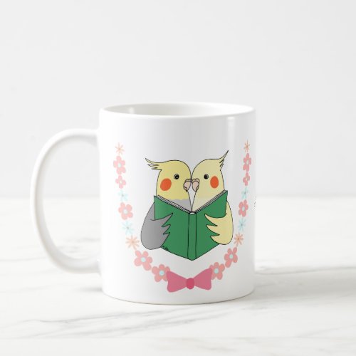Cockatiel reading book together cockatiel lover  coffee mug