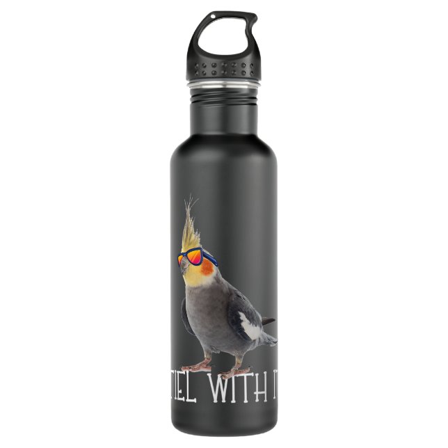 Cockatiel Teil With It Grey Bird Owner - Tiel With Stainless Steel Water Bottle (Front)