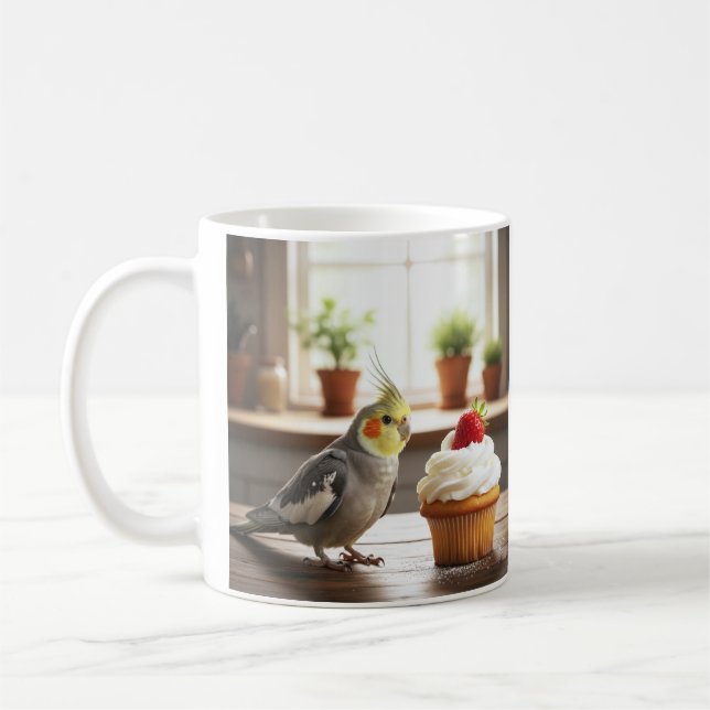 Cockatiel with a strawberry Cupcake Pet Bird Lover Coffee Mug (Left)