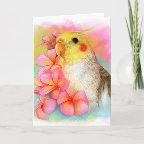 Cockatiel with frangipani card