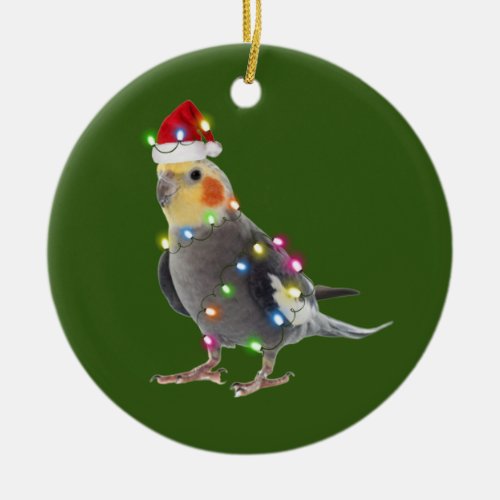 Cockatiel With Hat Scaft Christmas Ceramic Ornament