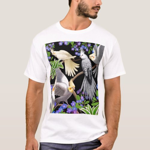 Cockatiels and Forget Me Nots T_Shirt