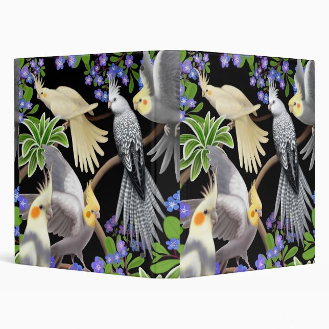 Cockatiels & Forget Me Nots Avery Binder (Background)