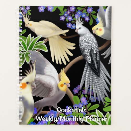 Cockatiels in Forget Me Nots Weekly Monthly Planne Planner