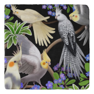 Cockatiels in Forget Me Stone Tile Trivet