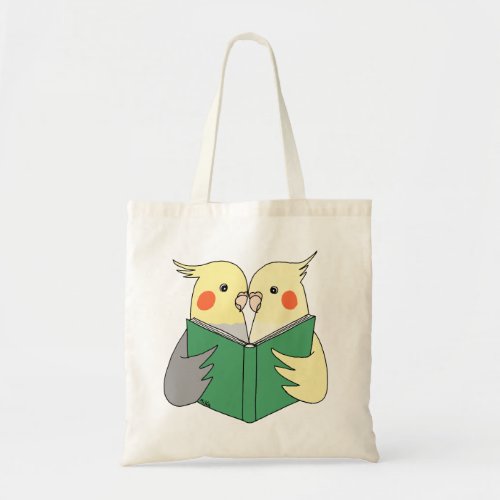 Cockatiels Reading a Book Together Bird Lover  Tote Bag