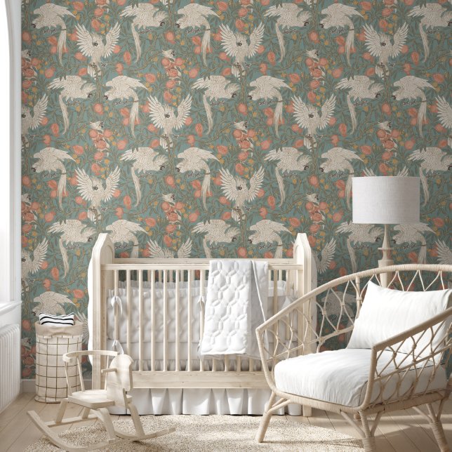 Cockatoo and Pomegranate in pastel turquoise  Wallpaper (Kids)