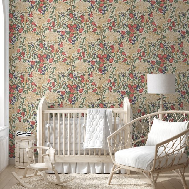 Cockatoo and Pomegranate in vanilla beige  Wallpaper (Kids)