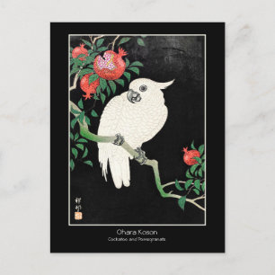 Cockatoo and Pomegranate -Ohara Koson + title Art Postcard