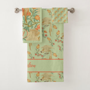 Cockatoo and Pomegranate Orange and Green  Bath Towel Set