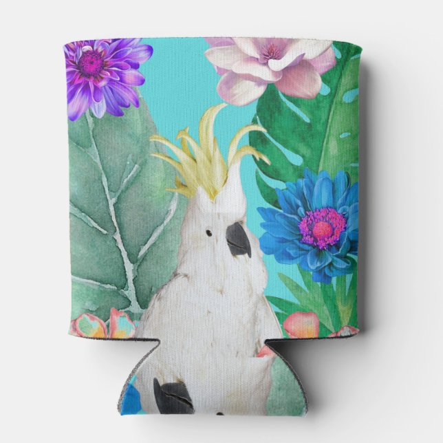 Cockatoo bird flowers Australia Blue Can Cooler (Back)