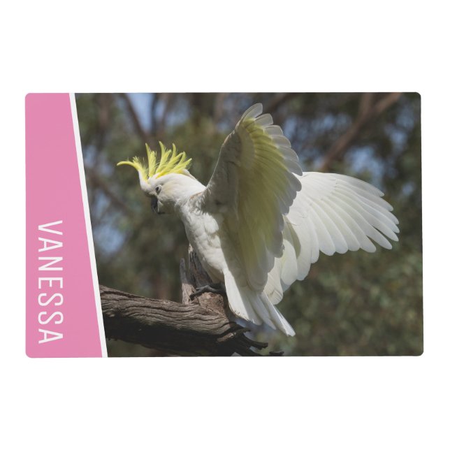 Cockatoo Bird Spreading Wings Australia Pink Placemat (Front)