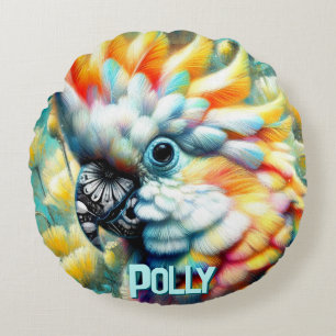 Cockatoo Bird Yellow Poppies Personalized Round Pillow