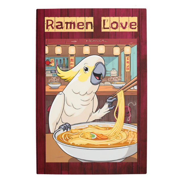 Cockatoo Eating Ramen in a Japanese Noodle Bar Metal Print (Front)