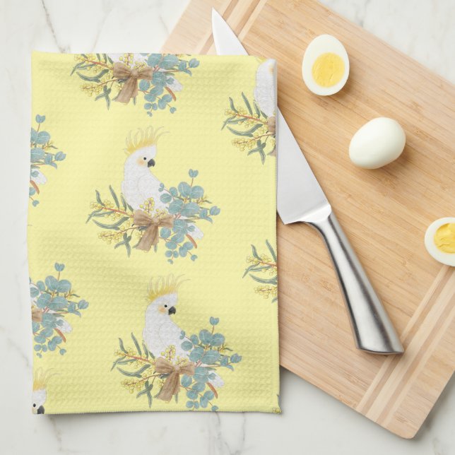 Cockatoo Flowers  Kitchen Towel (Quarter Fold)