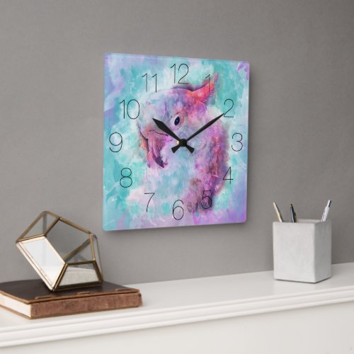 Cockatoo in pastel watercolor artistic square wall clock