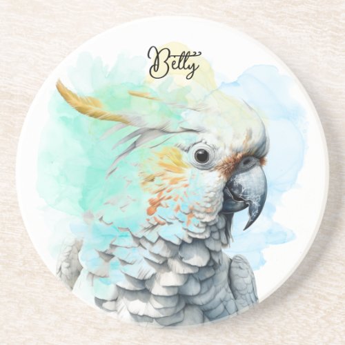 Cockatoo Parrot custom name sandstone coaster