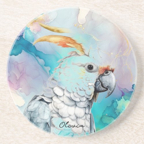  Cockatoo Parrot custom name Sandstone Coaster