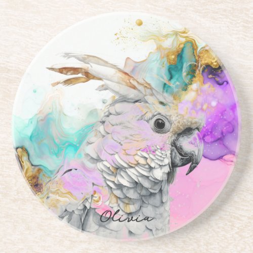 Cockatoo Parrot custom name Sandstone Coaster