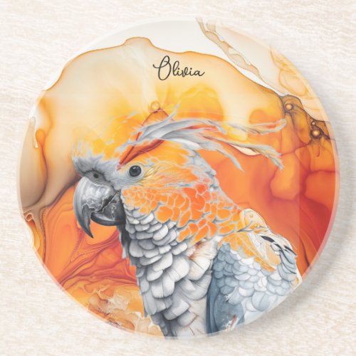 Cockatoo Parrot custom name Sandstone Coaster