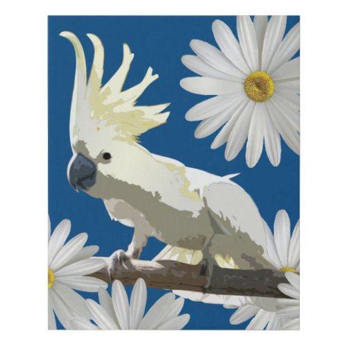 Cockatoo Parrot  Daisy Flower Blue Pop Style Bird Faux Canvas Print