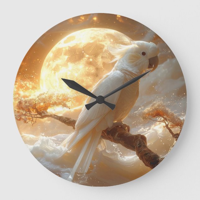 Cockatoo Parrot Fantasy Dreamscape Large Clock (Front)