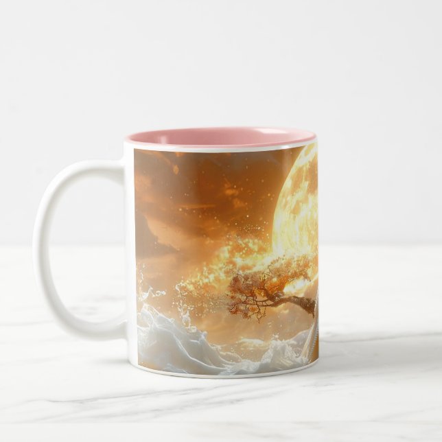 Cockatoo Parrot Fantasy Dreamscape Two-Tone Coffee Mug (Left)