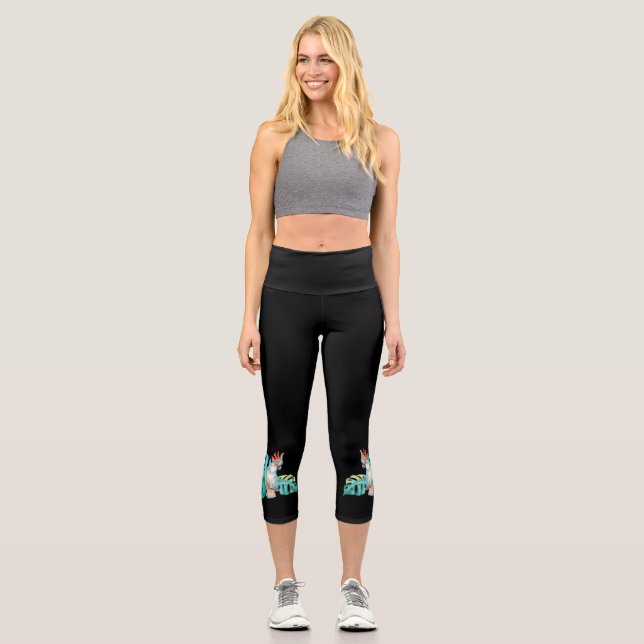 Cockatoo Parrot High Waisted Capri Leggings (Front)