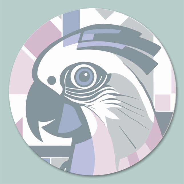 Cockatoo Parrot Playful Geometric Bird Pastel Classic Round Sticker (Cockatoo parrot sticker in modern abstract geometric style with chic colors of lavender, pink & gray)