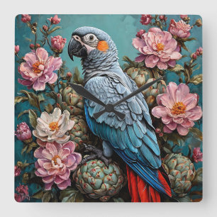 Cockatoo parrot square wall clock
