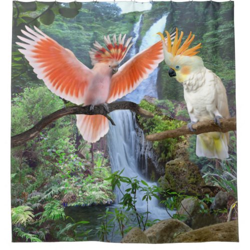 COCKATOO PARROTS IN  PARADISE SHOWER CURTAIN