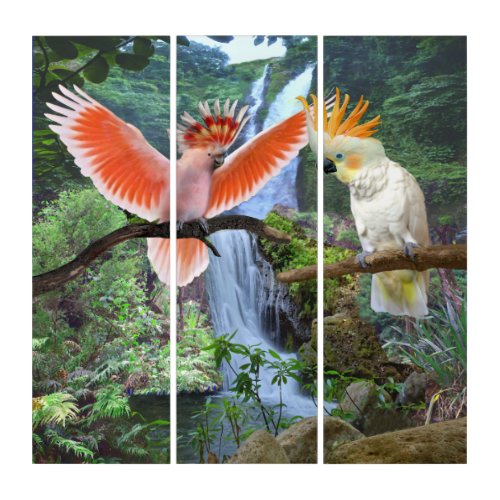 COCKATOO PARROTS IN  PARADISE TRIPTYCH