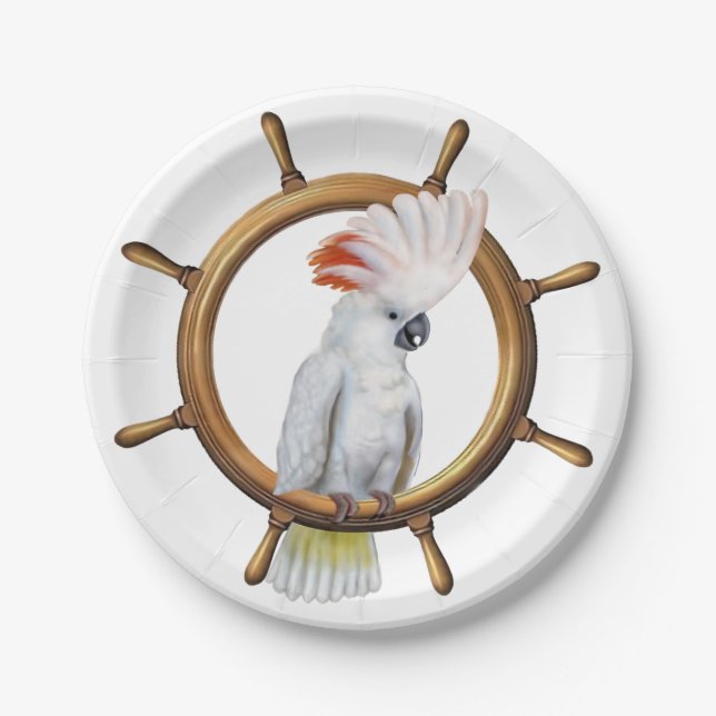 Cockatoo Pirate Parrot Paper Plates (Front)
