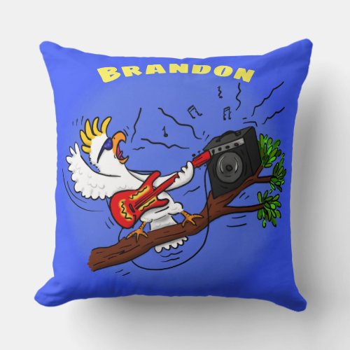 Cockatoo rock guitar player cartoon throw pillow