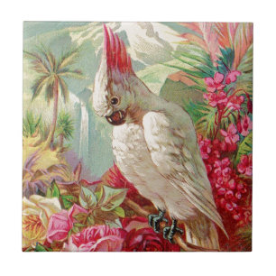 Cockatoo & Roses Vintage Art Tile