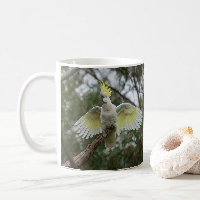 Cockatoo Spreading Wings Bird Australia Coffee Mug (With Donut)