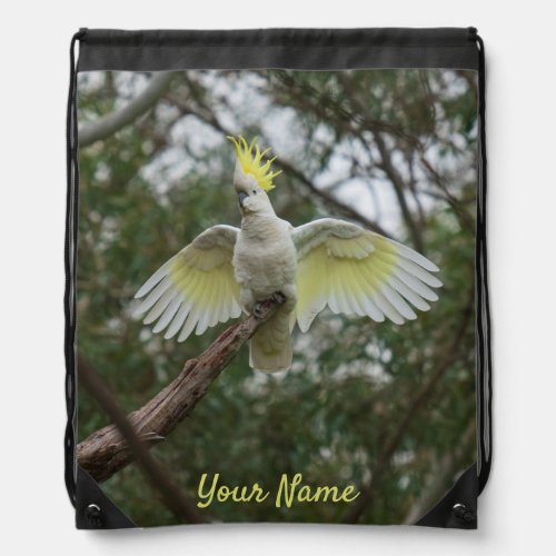 Cockatoo Spreading Wings Bird Australia Drawstring Bag