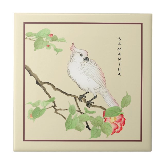 Cockatoo Vintage Japanese Camellia Flower Tile (Front)