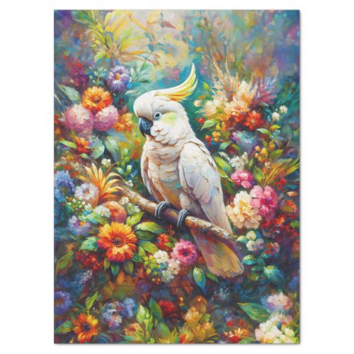 Cockatoo with Colorful Flowers Decoupage Tissue Paper