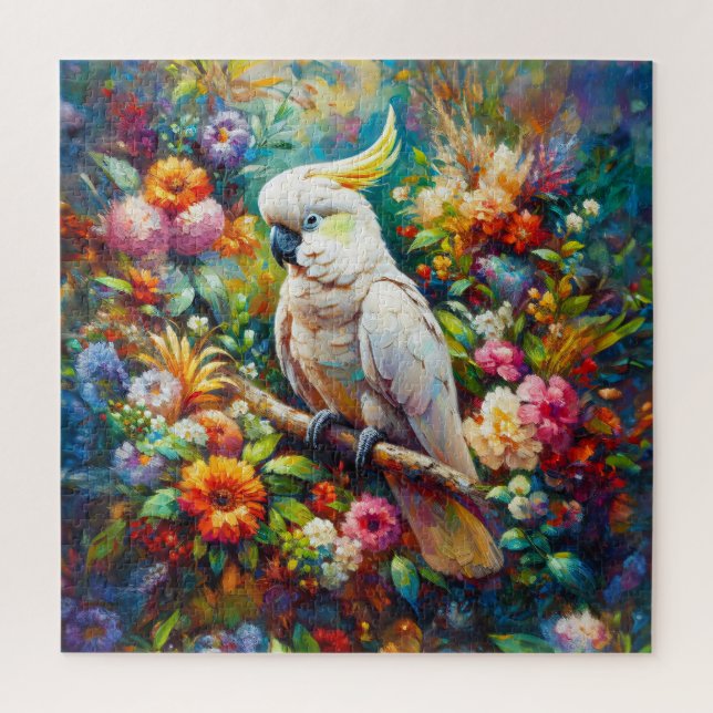Cockatoo with Colorful Flowers Jigsaw Puzzle (Vertical)