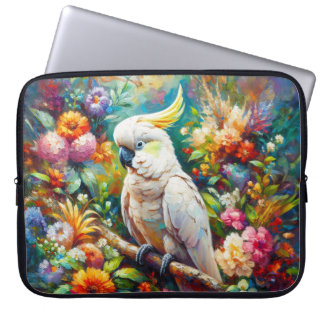 Cockatoo with Colorful Flowers Laptop Sleeve
