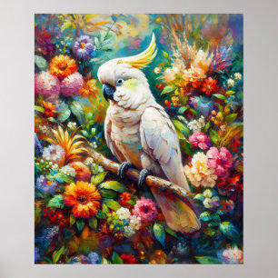 Cockatoo with Colorful Flowers Poster
