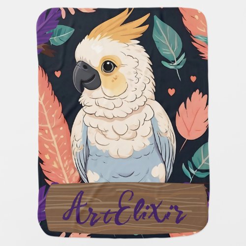 Cockatoo with feather print baby blanket