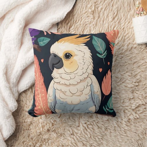 Cockatoo with feather print throw pillow