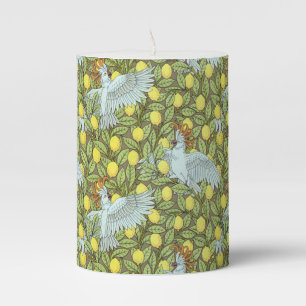 Cockatoo with Lemons Print Pillar Candle