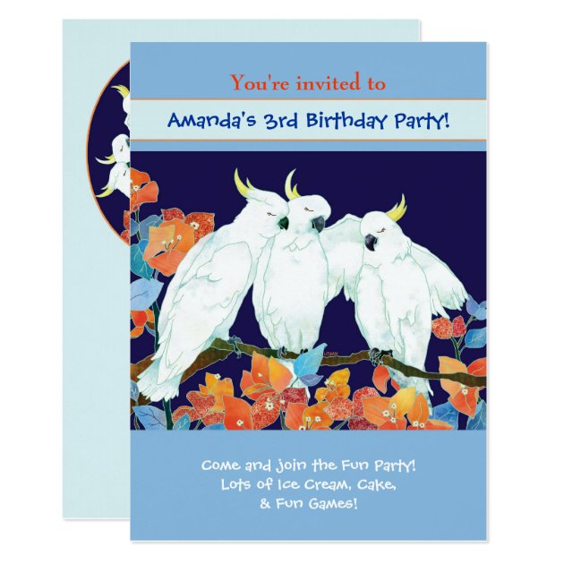 Cockatoos Kids Birthday Party Invitation