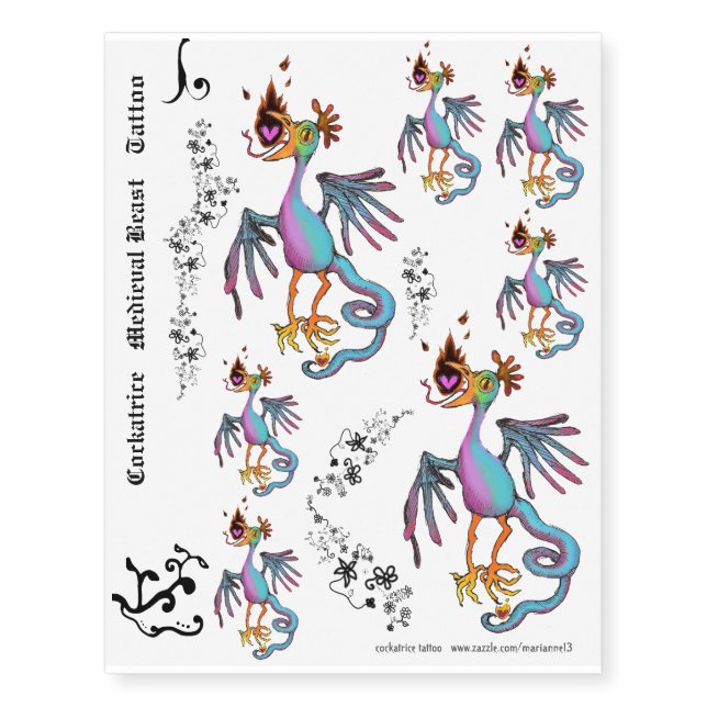Cockatrice Medieval Beast Temporary Tattoo (Front)