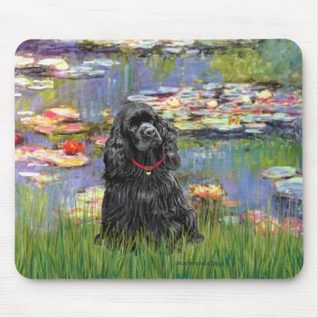 Cocker (black) - Lilies 2 Mouse Pad (Front)