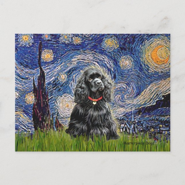 Cocker (black) - Starry Night Postcard (Front)