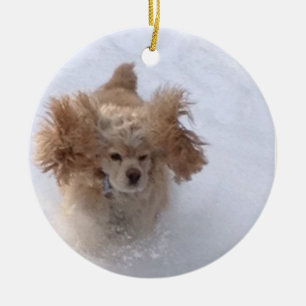 "COCKER LOVE THE SNOW" CERAMIC ORNAMENT